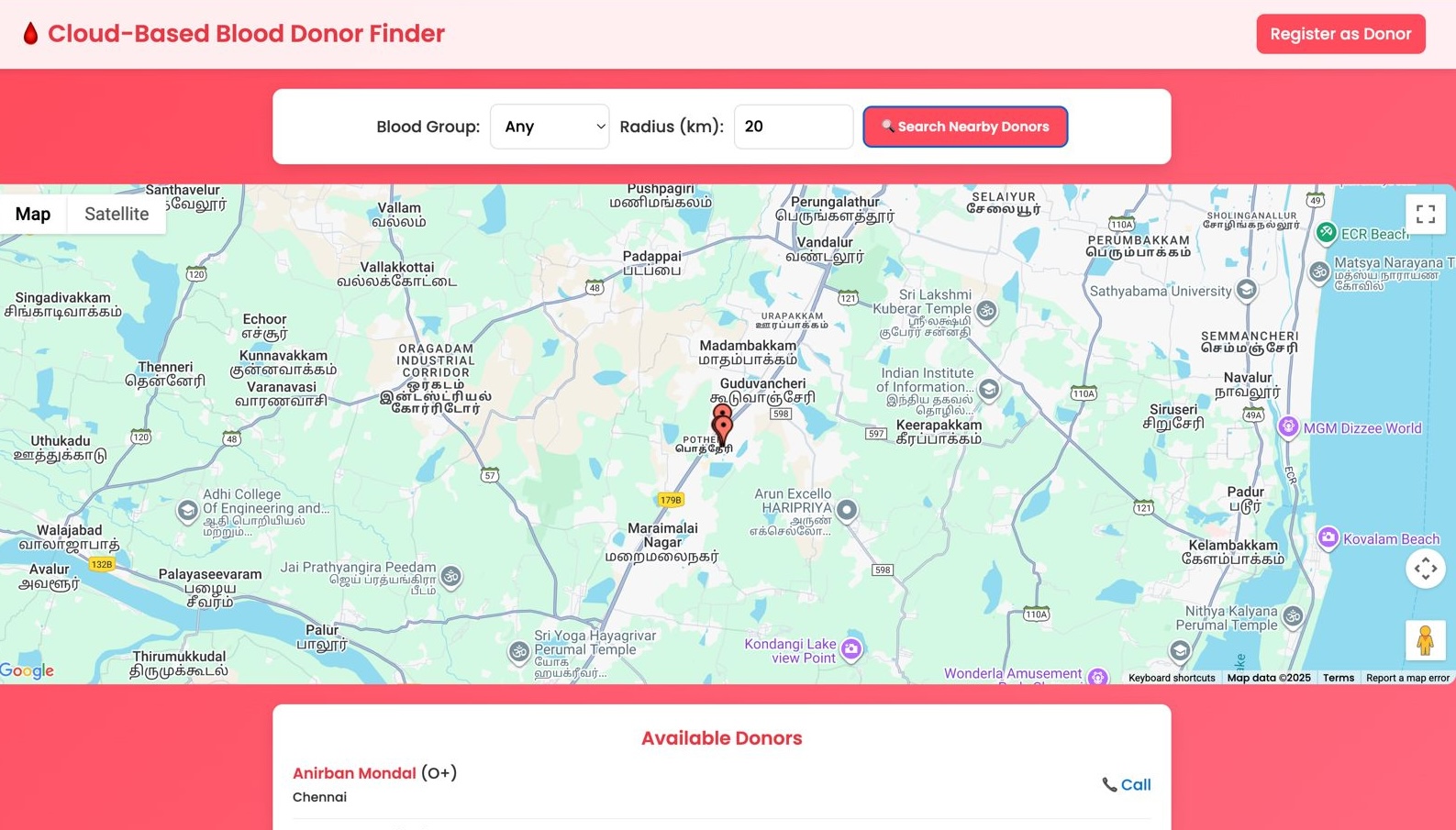 Cloud-Based Blood Donor Finder UI